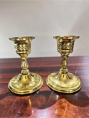 Exclusive Princess House Vintage Brass candlestick holder 2 - lattice pattern